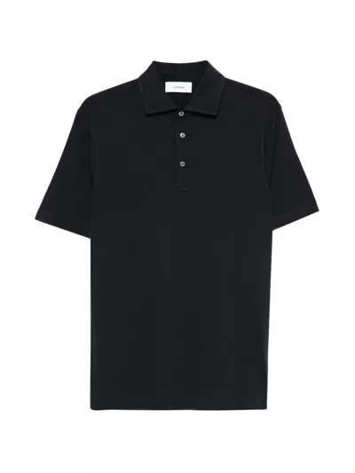 Lardini Polo Shirt Cotton Silk Blend Collar In Black