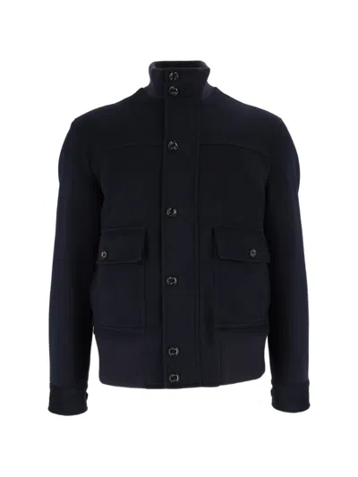 Lardini Button-fastening Ribbed-trim Jacket In Blue