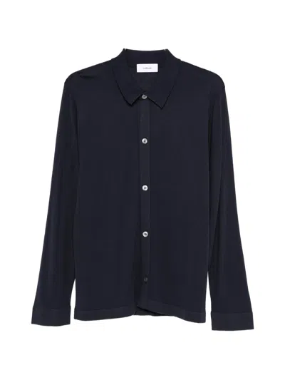 Lardini Button-front Long-sleeve Silk Dress Shirt With Collared Neck In Blue