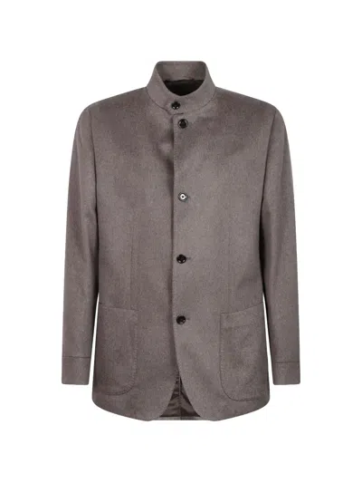Lardini Button-up Stand-collar Coat In Gray