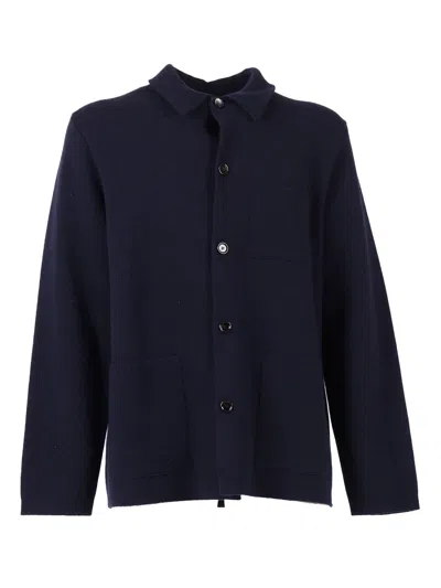 Lardini Button-up Wool Jacket With Classic Collar And Minimalist Design In Black