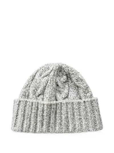 Lardini Cable-knit Turn-up Brim Beanie Hat In Gray