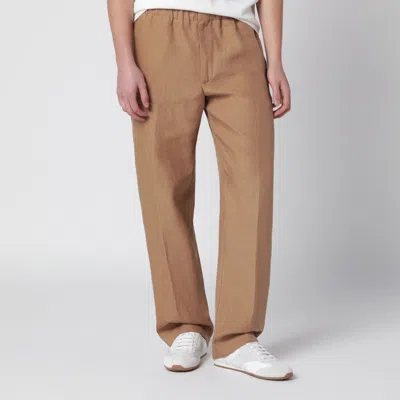 Lardini Camel Linen Trousers In Brown
