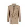 Lardini Double-breasted Stretch Wool Blend Blazer In Brown