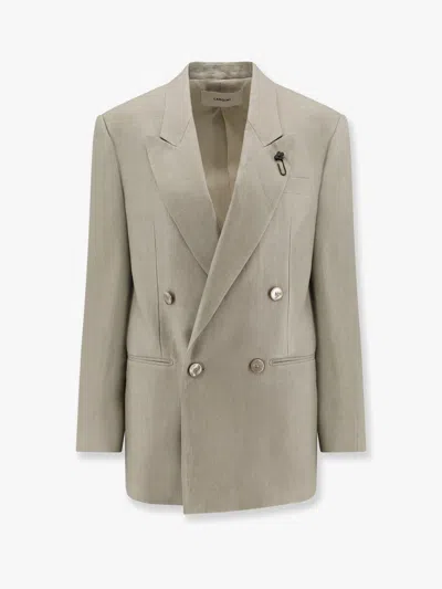 Lardini Cameron Linen Blazer With Iconic Brooch In Green