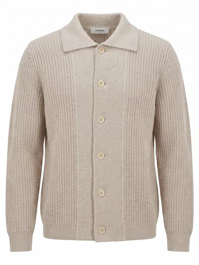 Lardini Ribbed-knit Button-down Wool Cardigan In Neutral