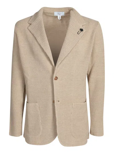 Lardini Textured Knit Beige Cardigan With Classic Lapel