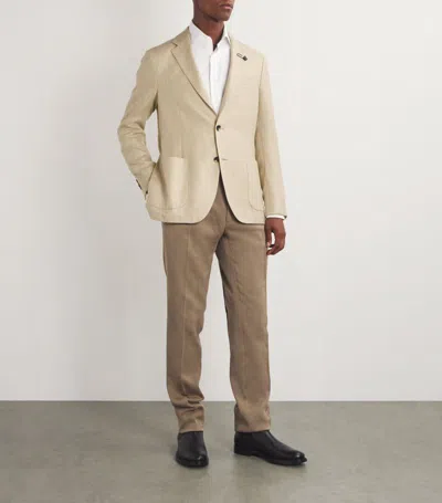 Lardini Cashmere-silk Woven Blazer In Beige