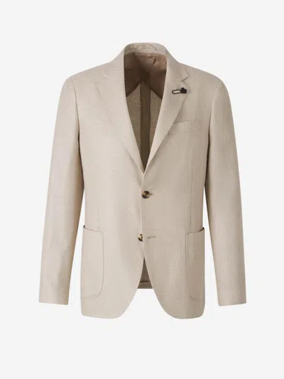 Lardini Cashmere Textured Blazer In Neutral