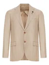 Lardini Wool Blazer With Iconic Brooch In Neutral