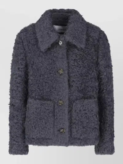 Lardini Casual Coat Notched Collar Textured Fabric In Blue