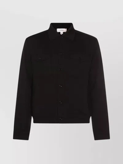 Lardini Casual Jacket With Ribbed Cuffs And Collared Design In Black