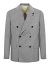 Lardini Double-breasted Jacket In Wool Silk And Linen In Gray