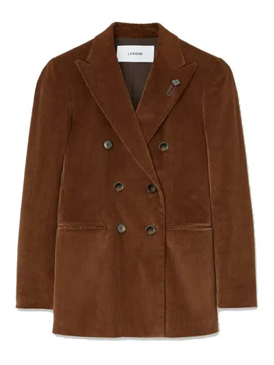 Lardini Double-breasted Corduroy Jacket In Brown