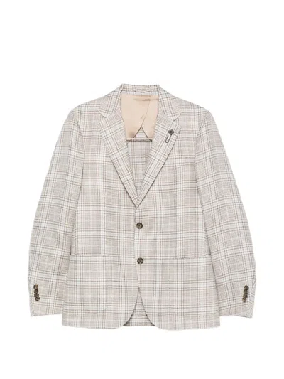 Lardini Checked Blazer In Neutral