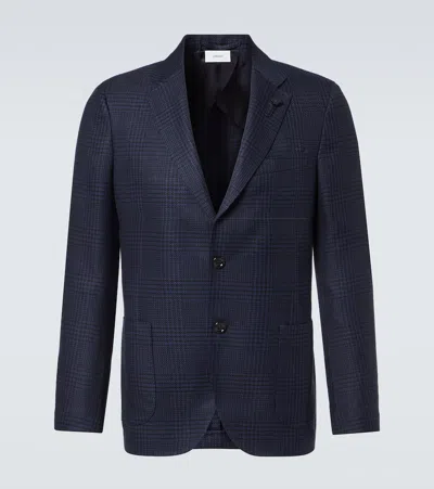 Lardini Checked Cotton And Linen Blazer In Navy