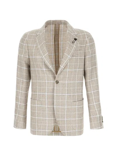 Lardini Checked-pattern Blazer In Neutral