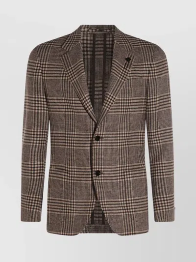 LARDINI CHECKED PATTERN SINGLE-BREASTED BLAZER WITH FRONT POCKETS