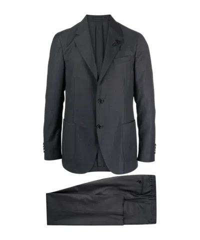 Lardini Checked Peak-lapels Single-breasted Suit In Black