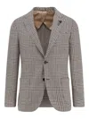 Lardini Houndstooth Wool And Silk-blend Blazer In Gray