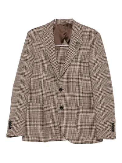 Lardini Checked Single-breasted Blazer In Neutral