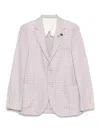 Lardini Checked Single-breasted Jacket In Beige Cotton And Linen In Beige