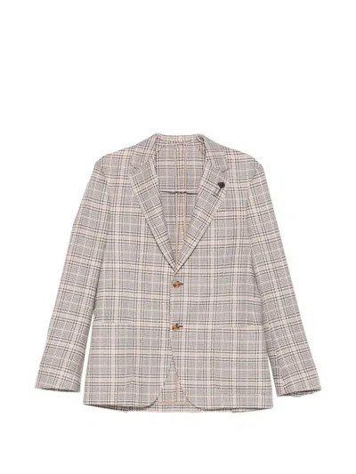 Lardini Checked Single-breasted Jacket In Neutral