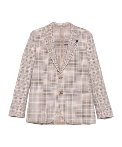 Lardini Checked Single-breasted Jacket In Neutral