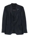 Lardini Tailored Blazer With Dark Checkered Pattern And Notch Lapel In Black