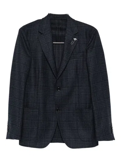 Lardini Tailored Blazer With Dark Checkered Pattern And Notch Lapel In Blue