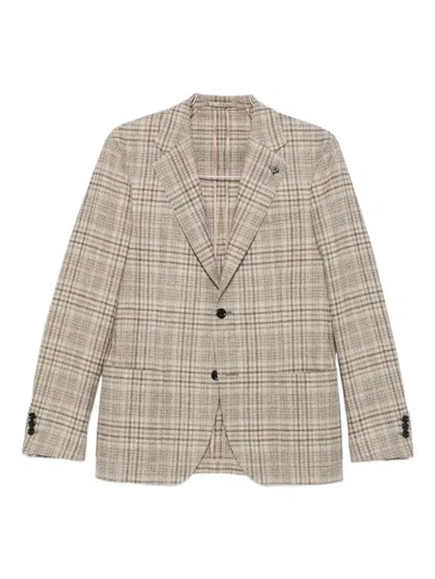 Lardini Checked Two-button Blazer In Gray