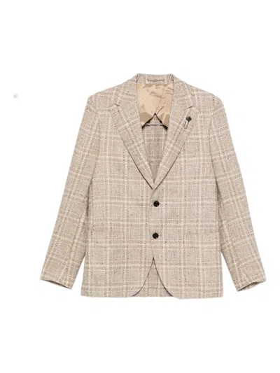 Lardini Checked Two-button Jacket In Neutral