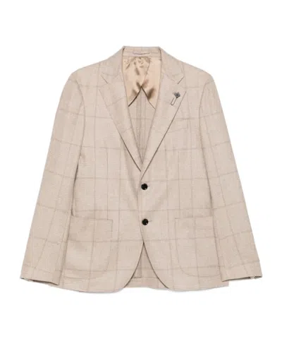 Lardini Checked Two-button Jacket In Neutral