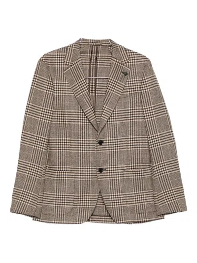 Lardini Checked Wool Jacket In Brown