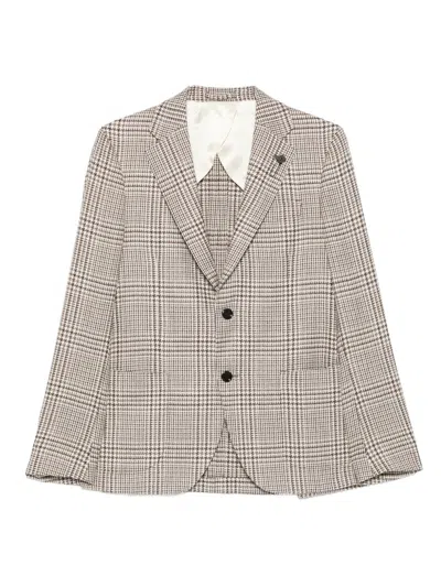 Lardini Checked Wool Jacket In Neutral