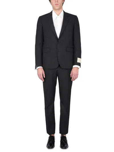 Lardini Striped Suit Notched Lapels In Black