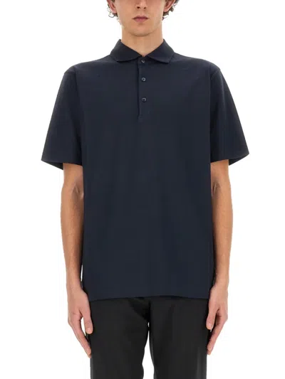 Lardini Classic Black Jersey Polo With Traditional Collar In Blue