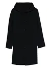 Lardini Classic Black Virgin Wool Coat With Hood And Front Button Fastening In Black