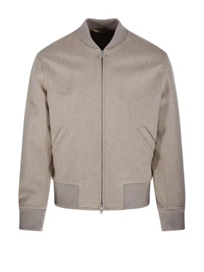 Lardini Classic Bomber Jacket In Pure Virgin Wool In Gold