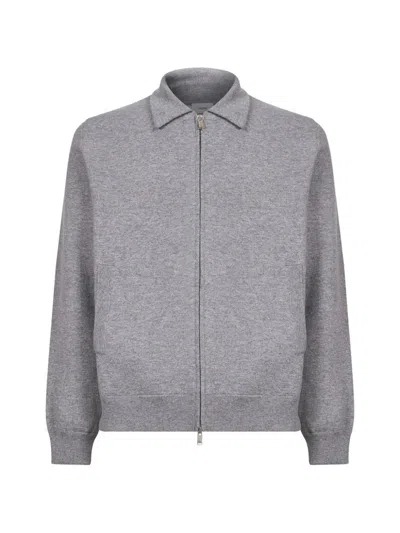 Lardini Classic Collar Zip-front Wool-blend Sweater In Gray
