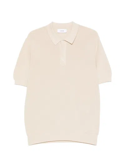 Lardini Classic Knit Polo Shirt With Ribbed Details - Short Sleeves In Neutral