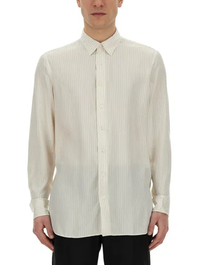 Lardini Long-sleeved Vertical Striped Shirt In White