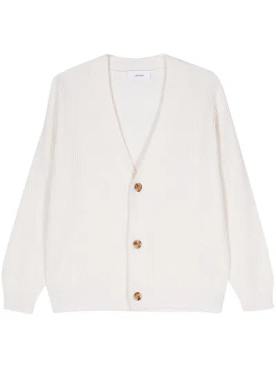 Lardini Classic V-neck Wool Blend Cardigan In White
