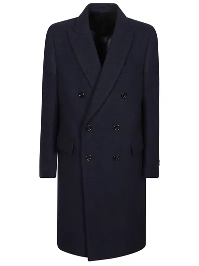 Lardini Double-breasted Brushed Wool-blend Overcoat In Blue