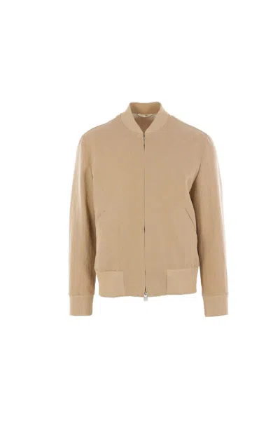 Lardini Bomber Jacket In Linen In Beige
