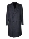 Lardini Double-breasted Coat In Herringbone Fabric In Blue