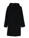 Lardini Classic Black Virgin Wool Coat With Hood And Front Button Fastening In Black