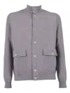 Lardini Knit Jacket With Ribbed Sleeves And High Collar In Gray