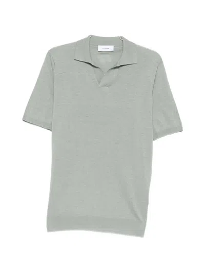 Lardini Notched Neck Short-sleeve T-shirt With Ribbed Hems In Green