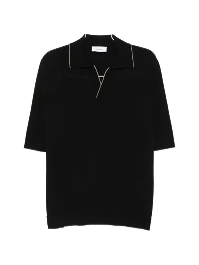 Lardini Contrast-trim Open-collar T-shirt In Black